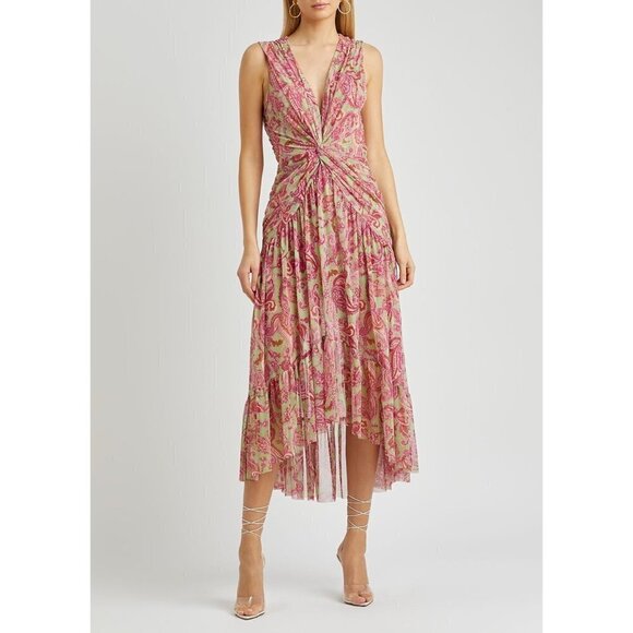 NWT MISA LA Ava Paisley Print Stretch Maxi Dress V-Neck Tulle Size XS $355 - Picture 2 of 8